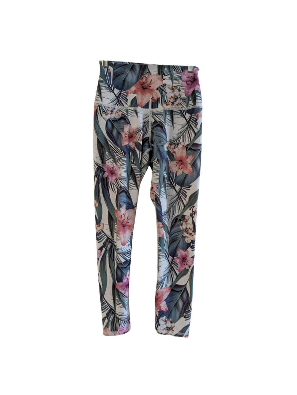 Evolution and Creation Women's Floral Yoga Leggings, Green Pink White Size Small